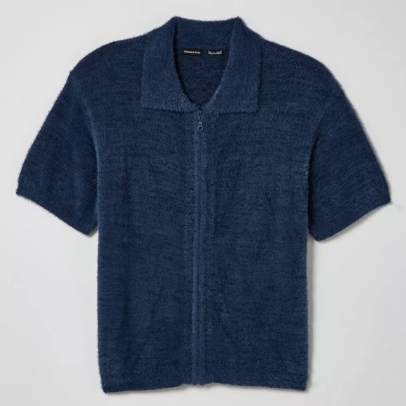 Mens Standard Cloth | Size S | Fuzzy Polo Short Sleeve Sweater – Dark Blue - Picture 1 of 8